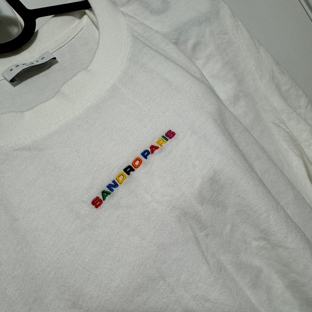 Sandro White Tee with Colorful Logo